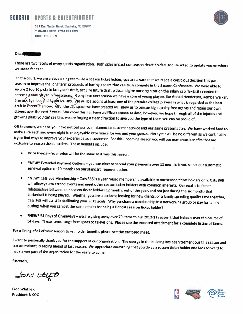Illustration for article titled Bobcats Celebrate Their Four Young Core Players By Misspelling Two Of Their Names In Official Letter